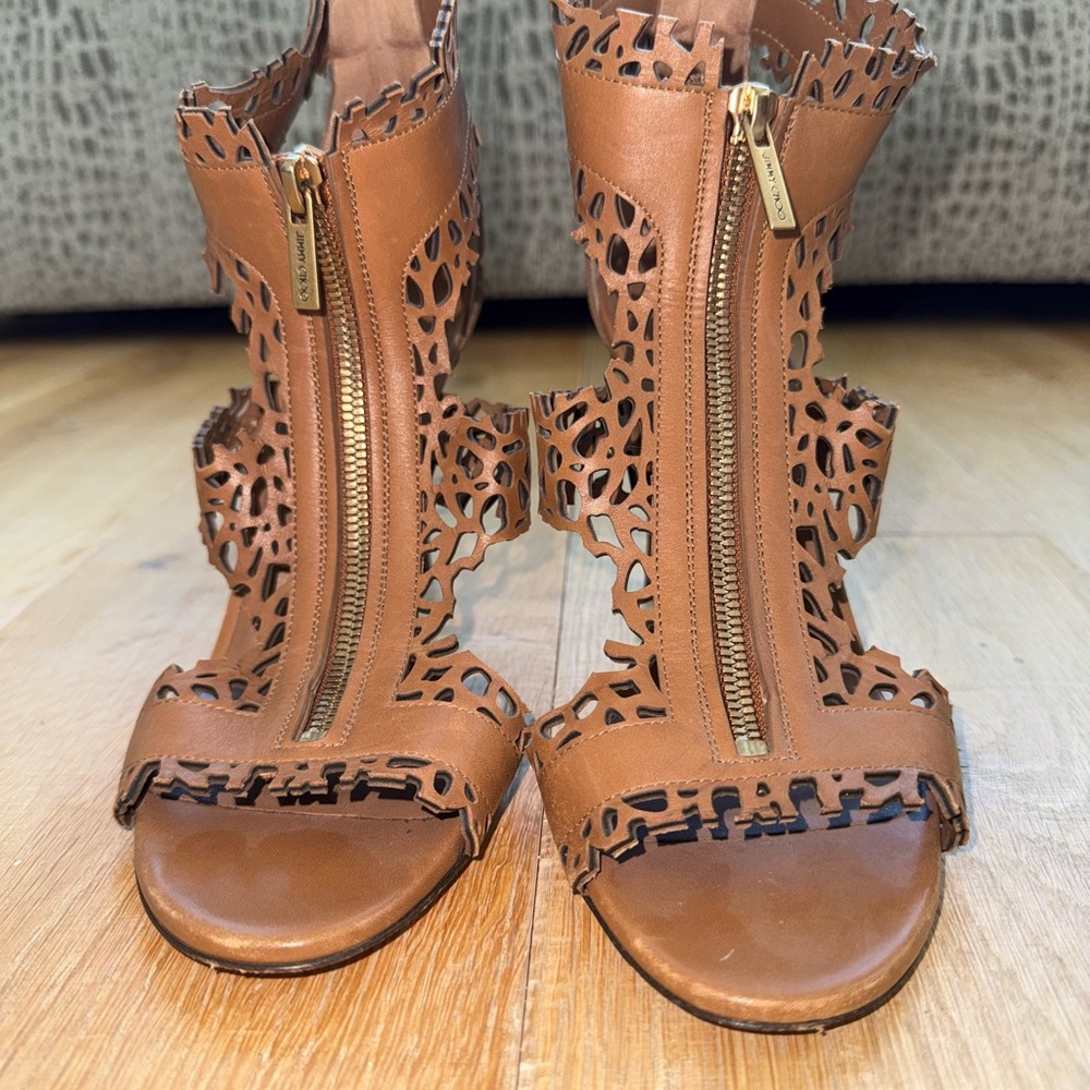 Jimmy Choo Brown Laser-Cut Sandals